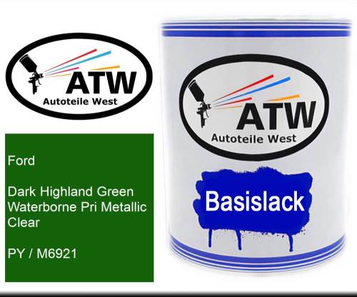 Ford, Dark Highland Green Waterborne Pri Metallic Clear, PY / M6921: 1L Lackdose, von ATW Autoteile West.
